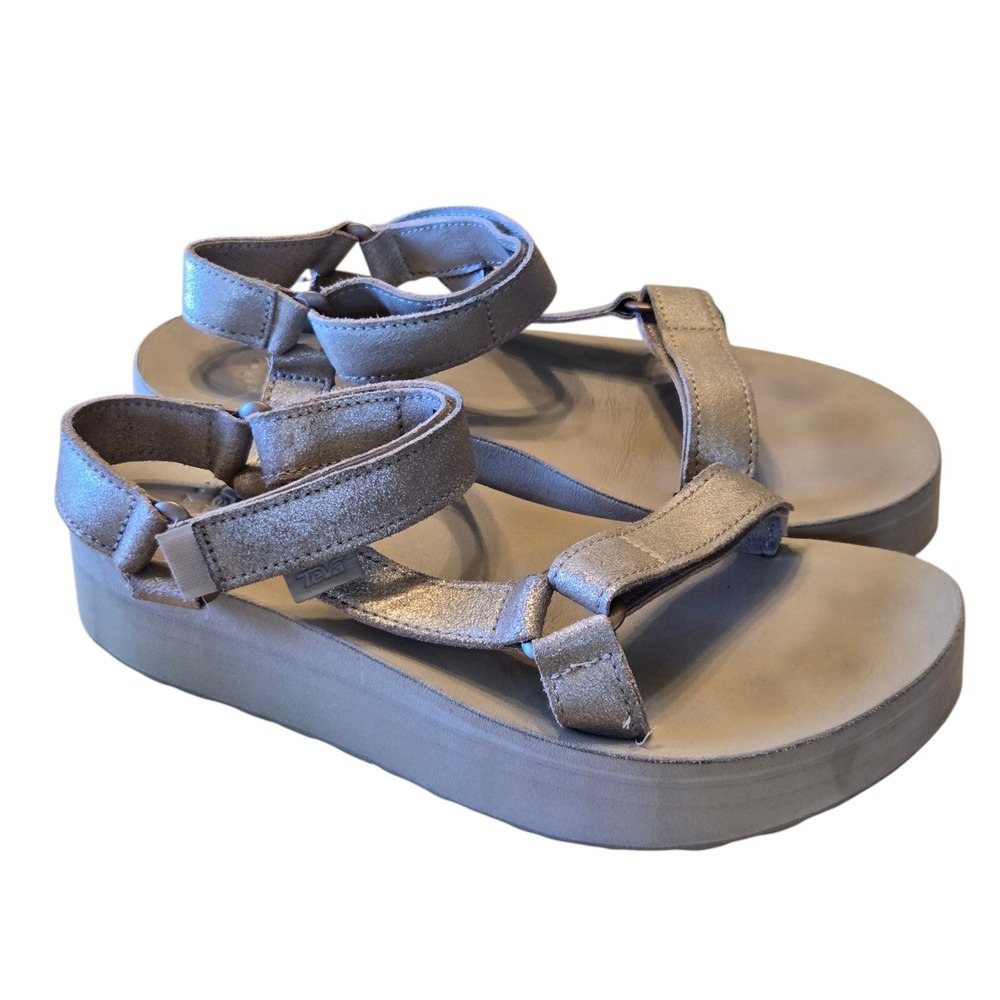 Teva Flatform Universal Sandal Womens 10/41 Champagne Metallic Leather Platform